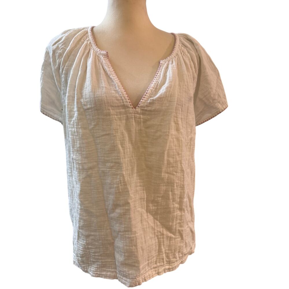 The White Company Sleep Shirt White Cotton Gauze Short Sleeve Top, Large